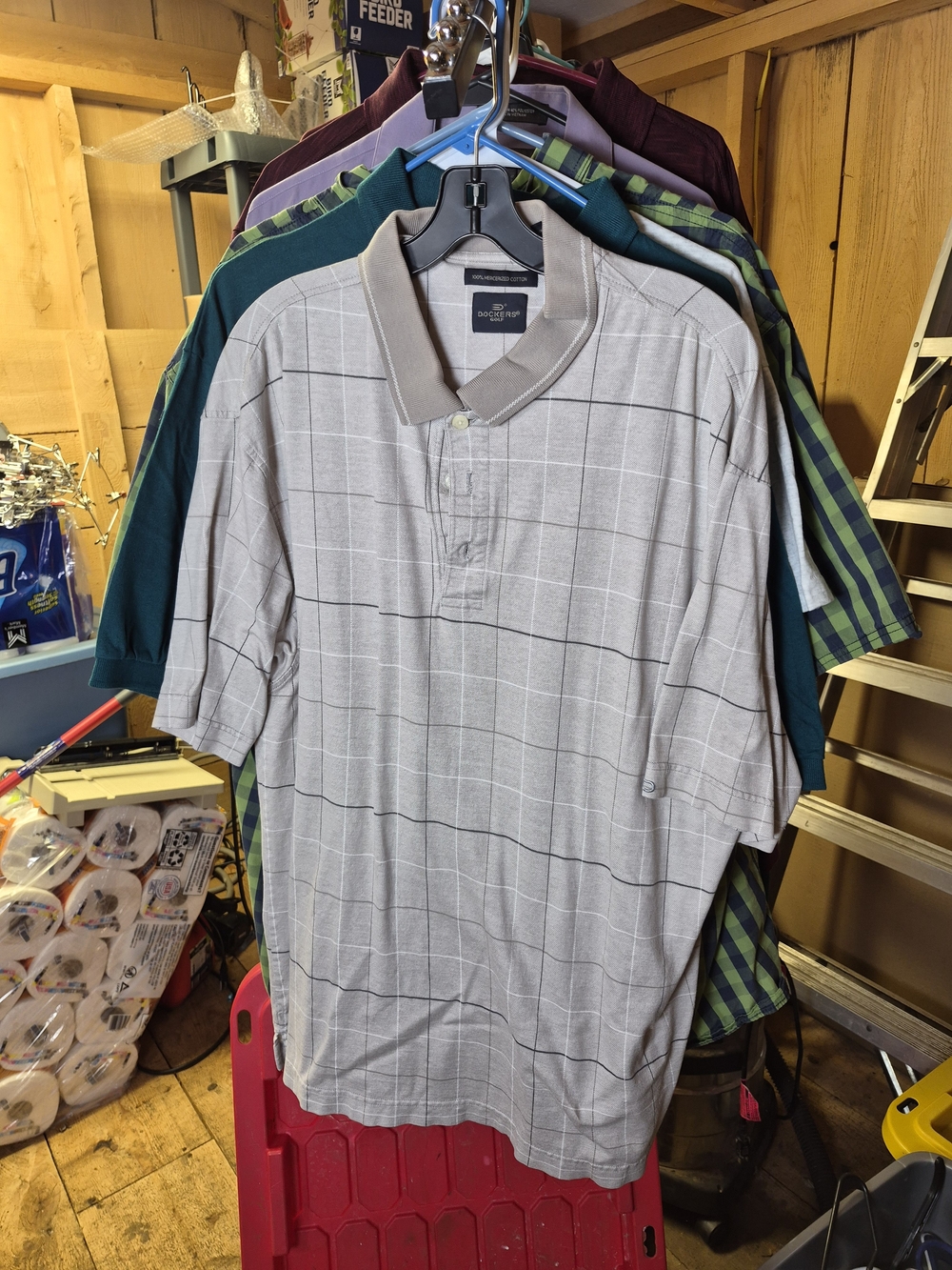 Dockers Men's Light Gray Windowpane Polo Bin 36